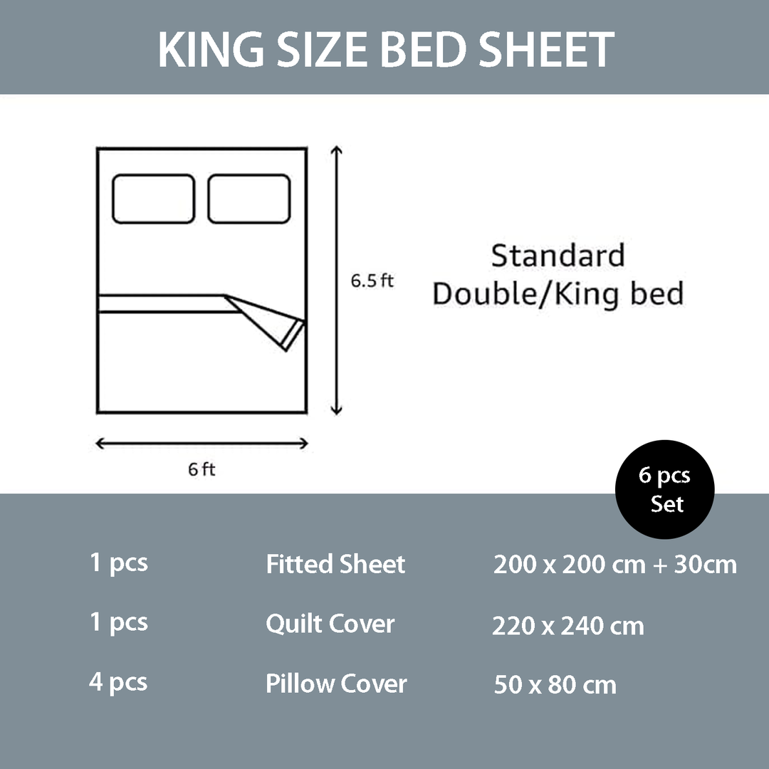 Floral 6 PCs King Bedding Set - Duvet Cover, 200x200 Fitted Sheet & Pillowcases (6FS103)