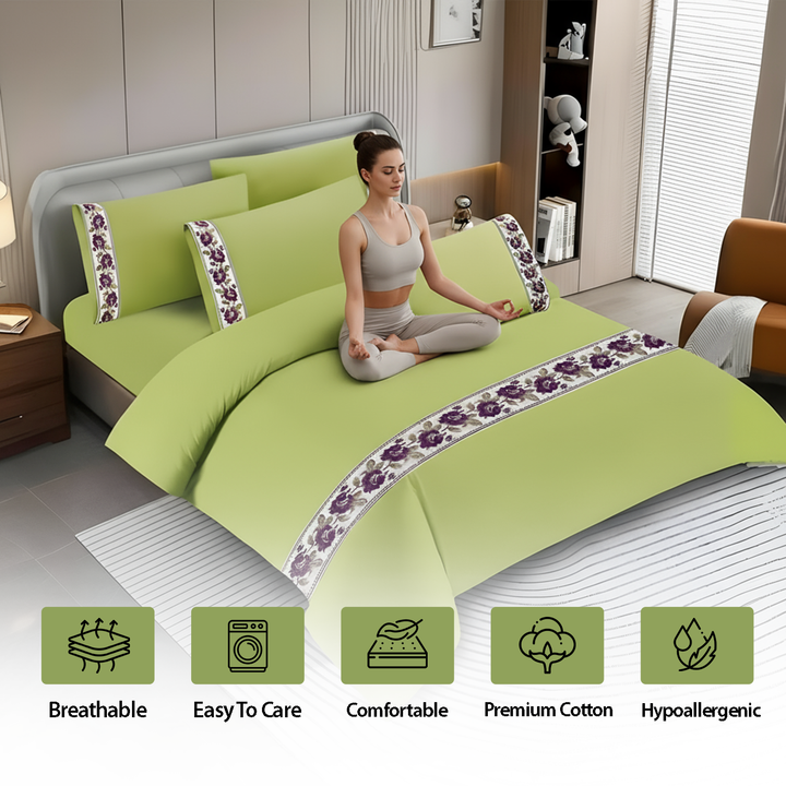 Pattern Border Best Bedding 6 PCs - King Size Sheets, Fitted Sheet & Pillowcases (6TQ07)