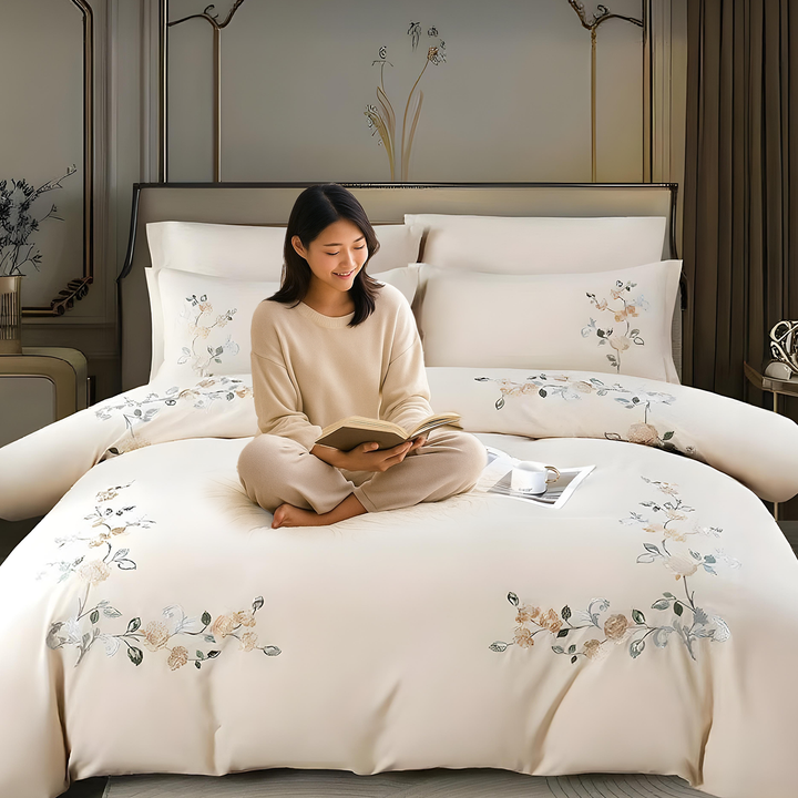 Soft Floral 6 Piece King Bedding Set with Pillowcase– Elegant Luxury Collection (6ES77)