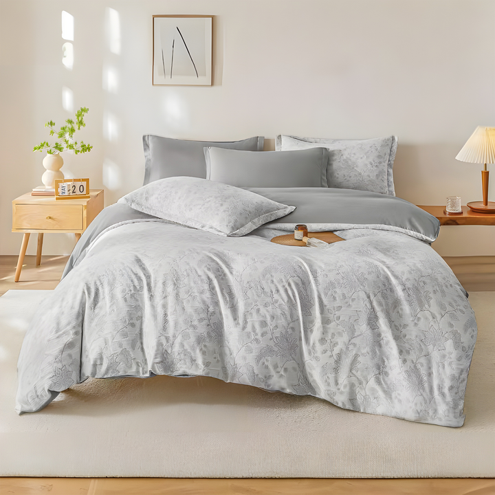 Floral Linen Sheets 6 PCs King Set with 220x240 Duvet Cover & Fitted Sheet (6FS112)