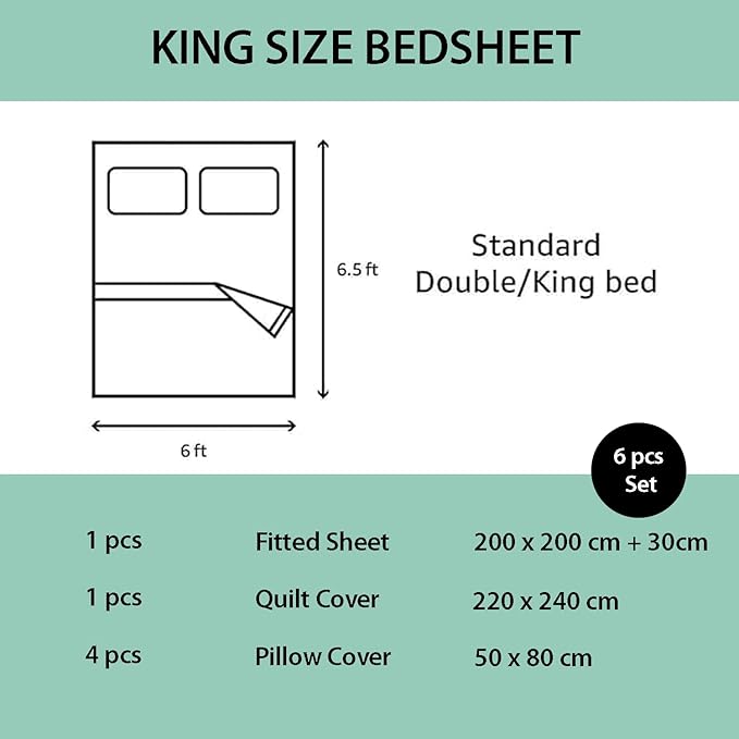 Luxury 6 PCs King Bed Set Embroidered Duvet Cover – Fitted Sheet & Pillowcases  (6FM42)