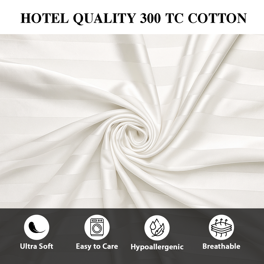 100% Combed Cotton 300 TC Hotel Fitted Sheet Set with Pillowcases