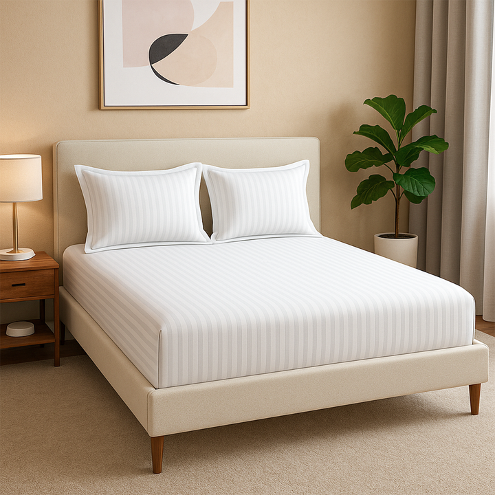 100% Combed Cotton 300 TC Hotel Fitted Sheet Set with Pillowcases