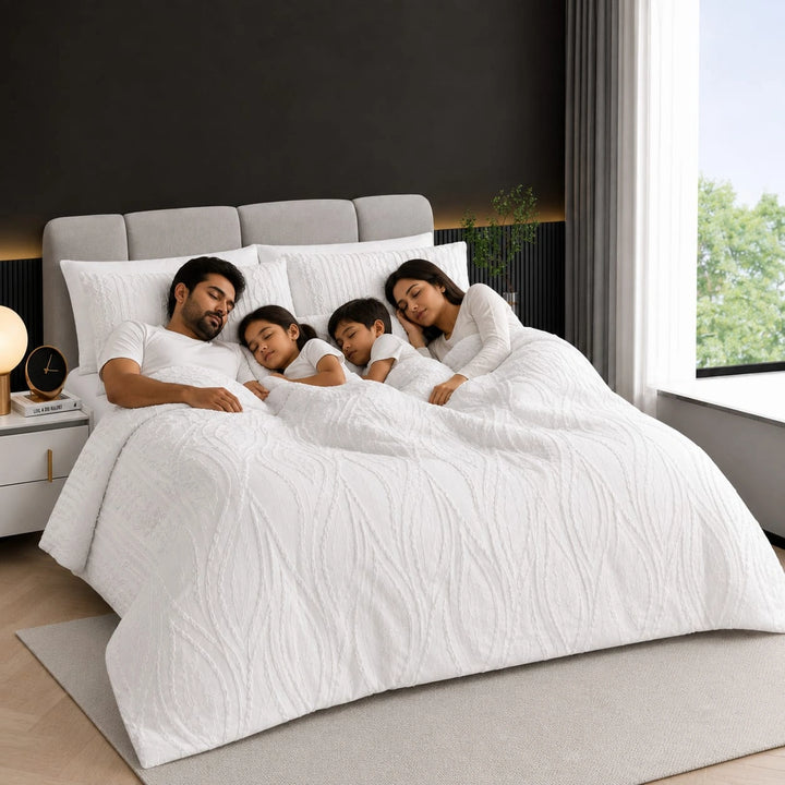 6 PCs King Size Bedding Set White | Duvet Cover king Size Set with Pillow Covers (6FS205)