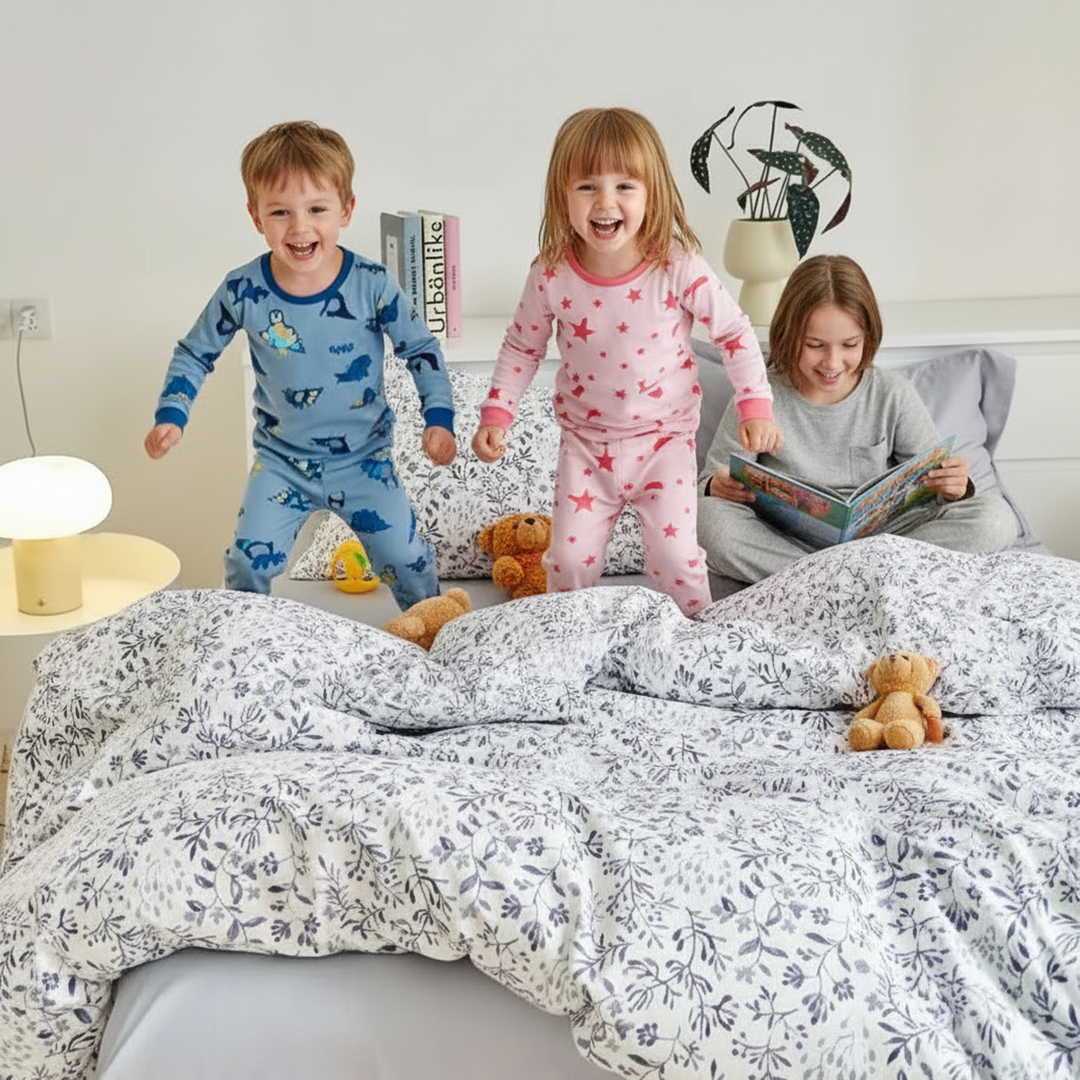 Small flower print quilt cover arranged neatly on bed