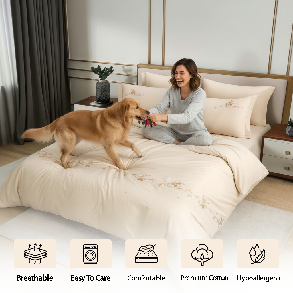 Minimal beige bedding set with subtle design accents