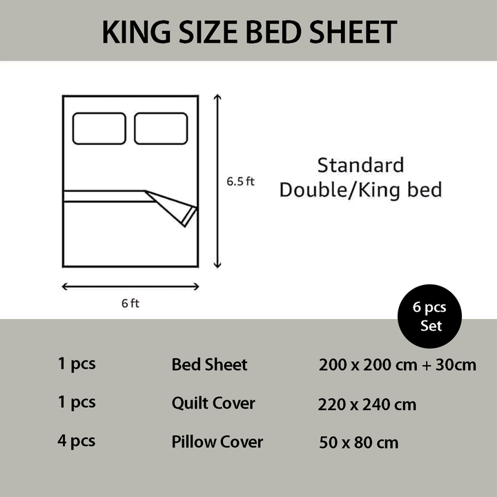 6 PCs Luxury King Size White Embroidered Bed Sheet Set – Soft Premium Bedding (6ES68)
