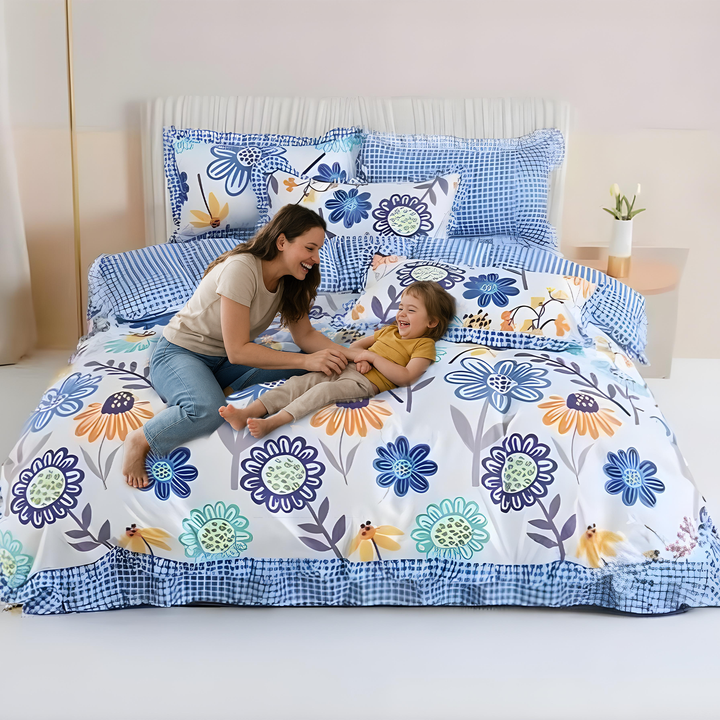 King Size Floral Printed Cotton Bedsheet Set 6 PCs with Pillowcases - Fresh Style (6TQ01)