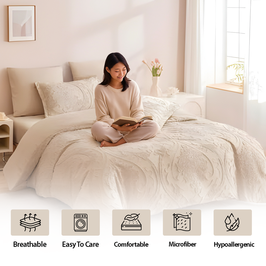 Embroidered 6 PCs Bedding Set – Duvet Cover, Fitted Sheet & 4 Pillowcases (6FM52)