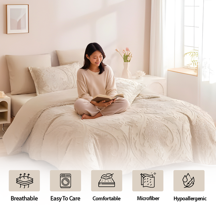 Embroidered 6 PCs Bedding Set – Duvet Cover, Fitted Sheet & 4 Pillowcases (6FM52)