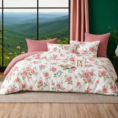 Floral Bed Set King Size – 6 PCs with Cotton Fitted Sheet, Duvet Cover & Pillowcases (6FS88)