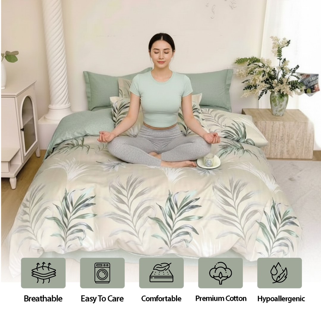 Botanical leaf pattern quilt cover with matching pillow covers