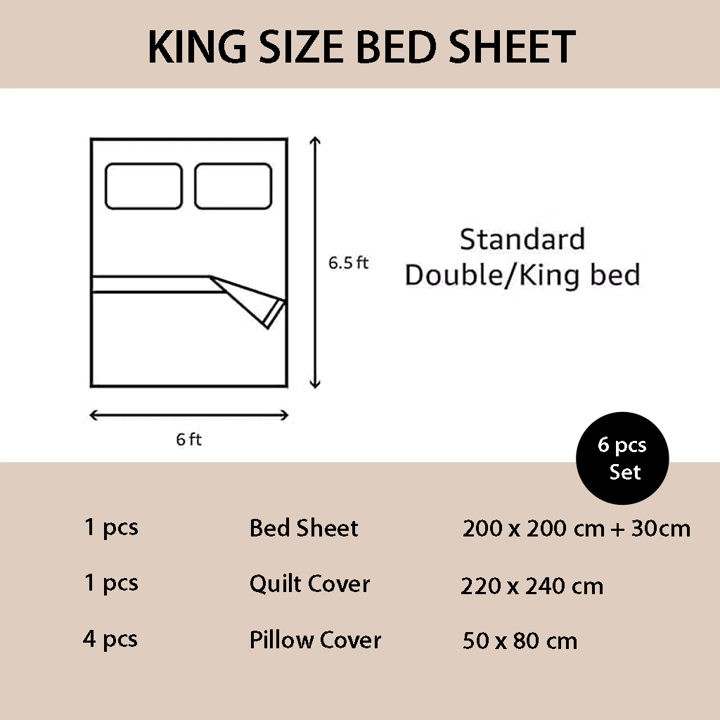 King size bed sheet set dimensions and components diagram on mooncee uae