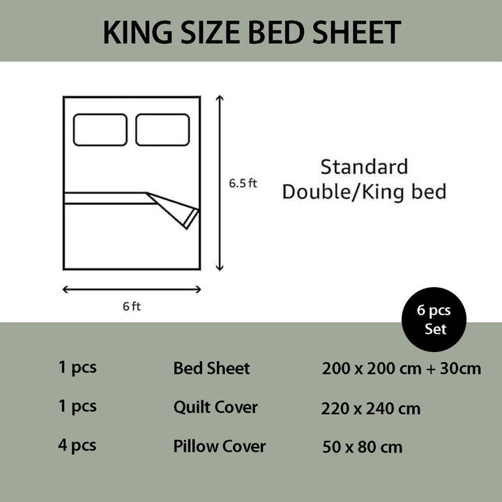 King size bed sheet set with dimensions and components 