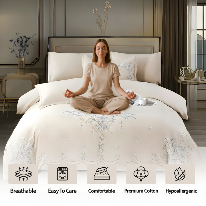 Embroidered 6 PCs King Bed Set with 220x240 Duvet, Fitted Sheet & Pillow Covers (6ES46)