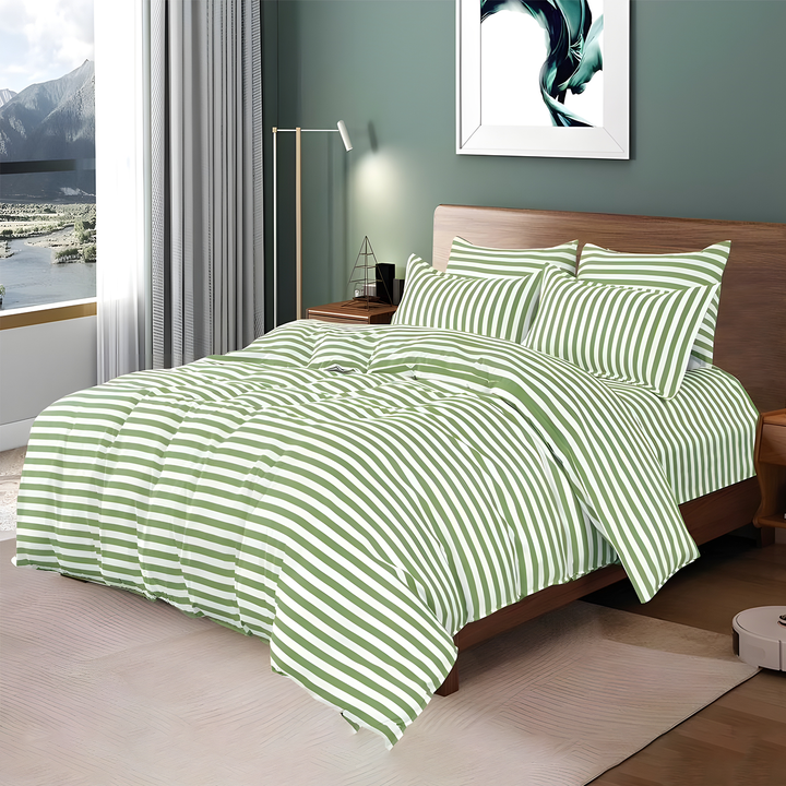 Flat Sheets & Duvet Cover 220x240 with 6 PCs King Size Bed Sheet Set (Sage Green)