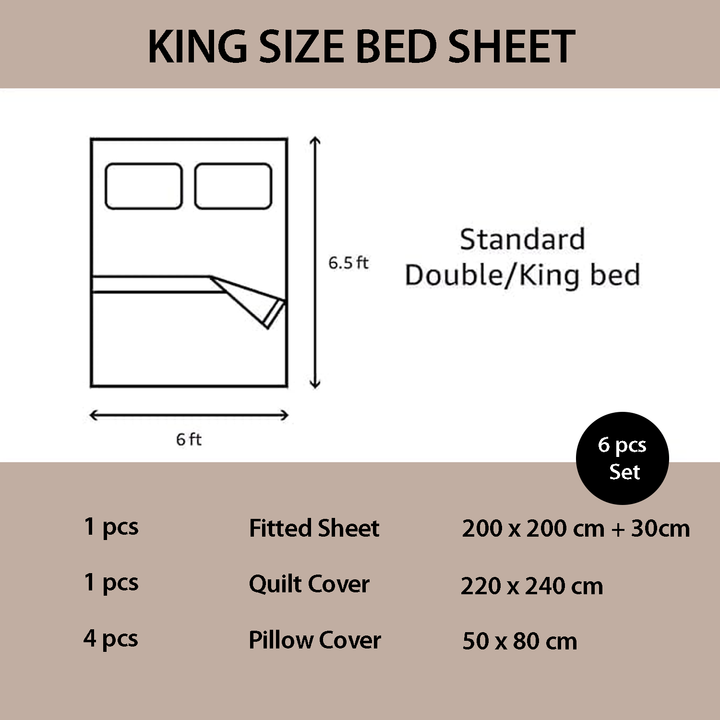 King Size Floral Bedding Set 6 PCs with Duvet Cover & Deep Pocket Fitted Sheet (6FS108)