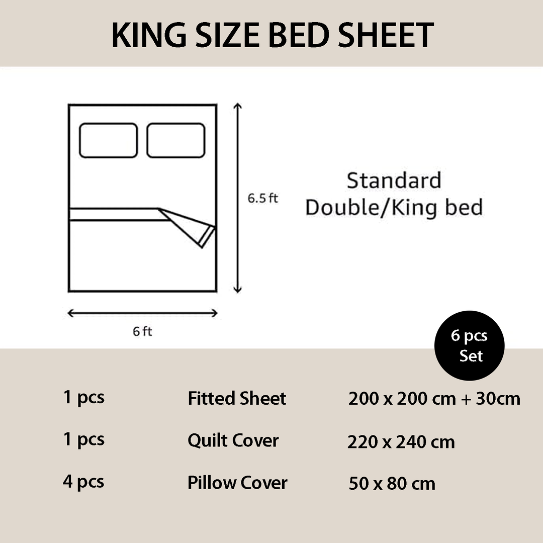 Embroidered 6 PCs King Bed Set with 220x240 Duvet, Fitted Sheet & Pillow Covers (6ES46)