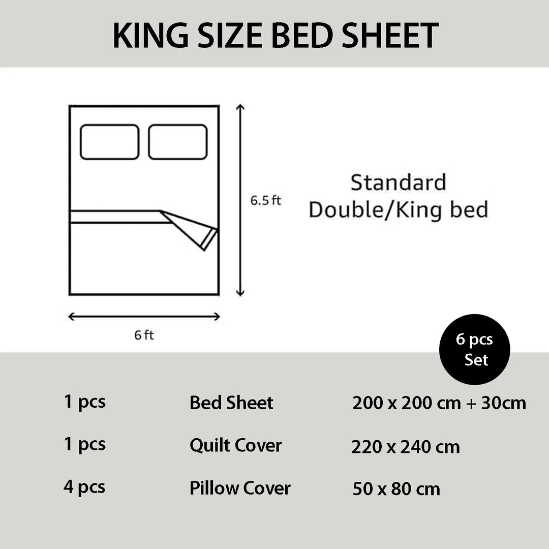 King Bedding Set with Duvet Cover 220x240 6 PCs  Fitted Bed Sheet Set (6FM27)