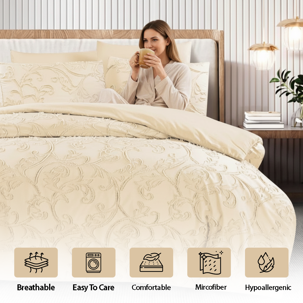 King Bedding Set with Duvet Cover 220x240 6 PCs King Size Fitted Bed Sheet Set (6FM29)