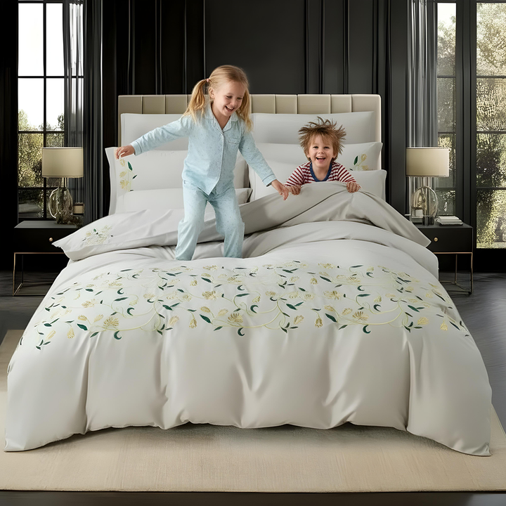 6 PCs Luxury King Size White Embroidered Bed Sheet Set – Soft Premium Bedding (6ES68)