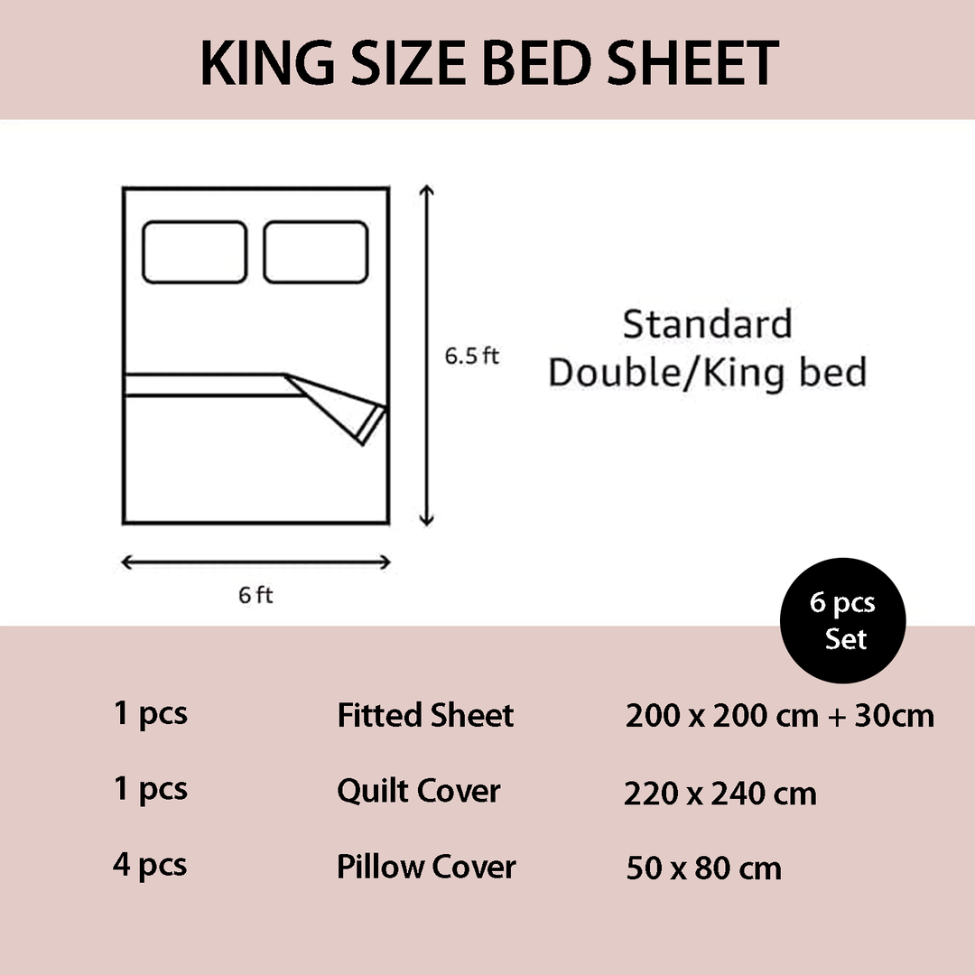 Embroidery Bedsheet Set 6 PCs with 220x240 Duvet Cover, Fitted Sheet & More (6ES44)