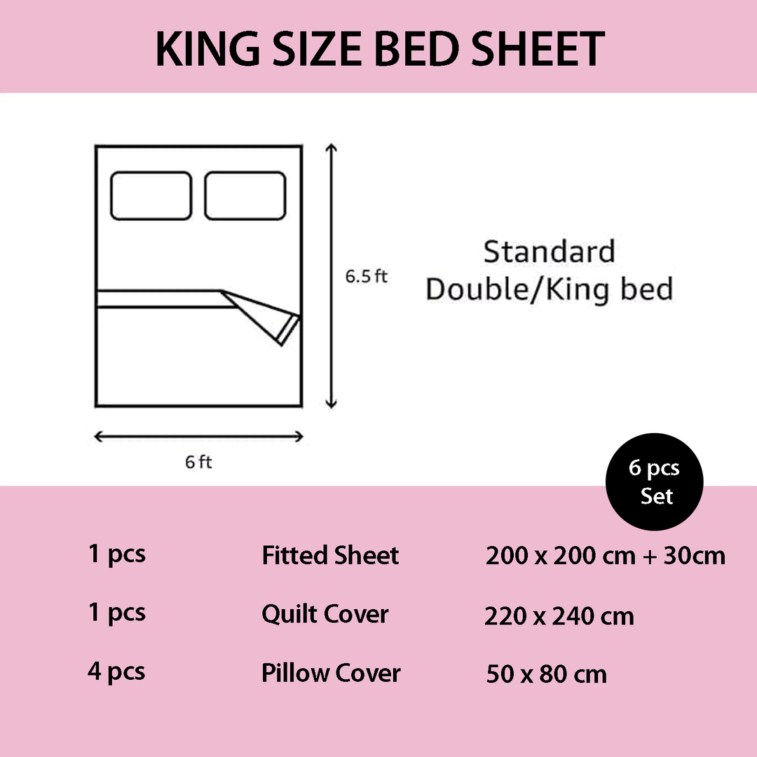 Pink Printed Cotton Bedsheet Set 6 PCs with Floral Checks Design - Soft Bedding (6TQ04)