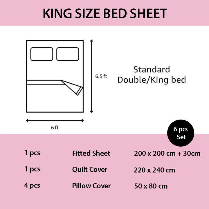 Pink Printed Cotton Bedsheet Set 6 PCs with Floral Checks Design - Soft Bedding (6TQ04)