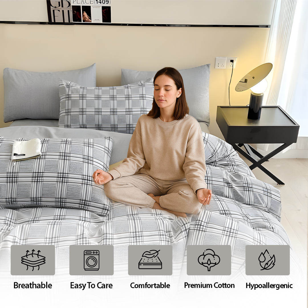 Floral 6 PCs King Size Bedding Set with 220x240 Duvet Cover & Fitted Bed Sheet (6FS105)