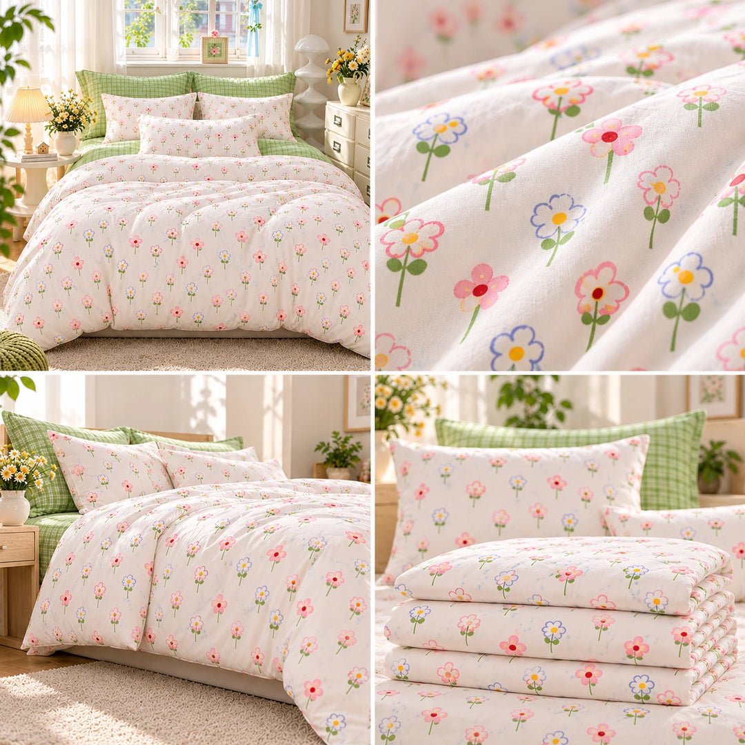 6 PCs King Size Floral Duvet Cover Bedding Set with Soft Botanical Print for Home Décor (6FS215)
