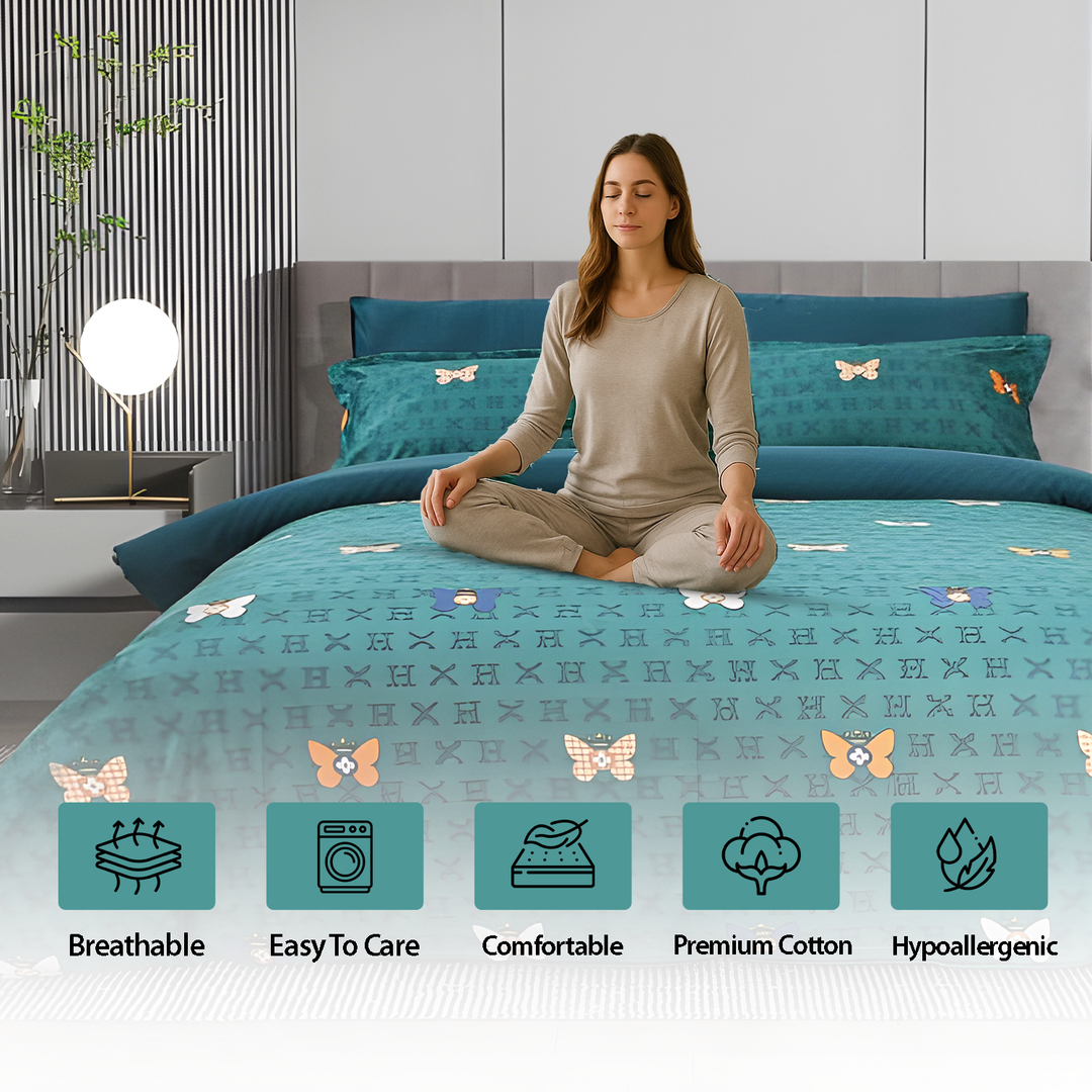 Printed King Size Bedding Set – 6-PCs with Duvet Cover, Pillowcase & Fitted Sheet (6FS97)