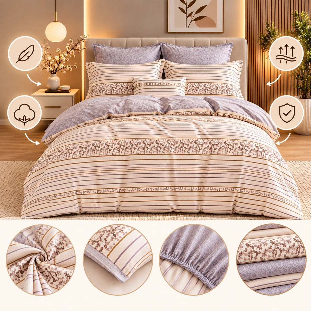 6 PCs King Size Botanical Leaf Duvet Cover 220x240 cm Set  with Green Foliage Print for Bedding (6FS225)
