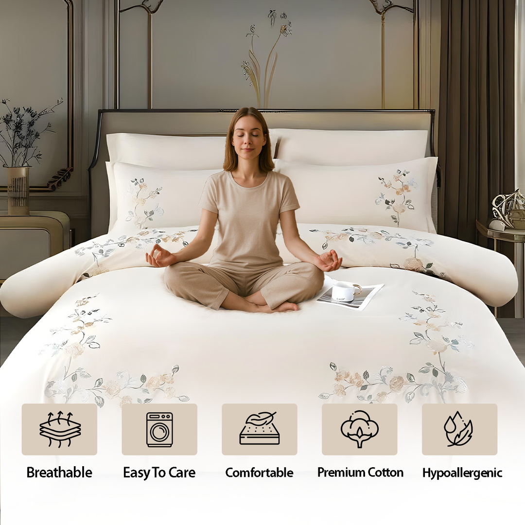 Soft Floral 6 Piece King Bedding Set with Pillowcase– Elegant Luxury Collection (6ES77)