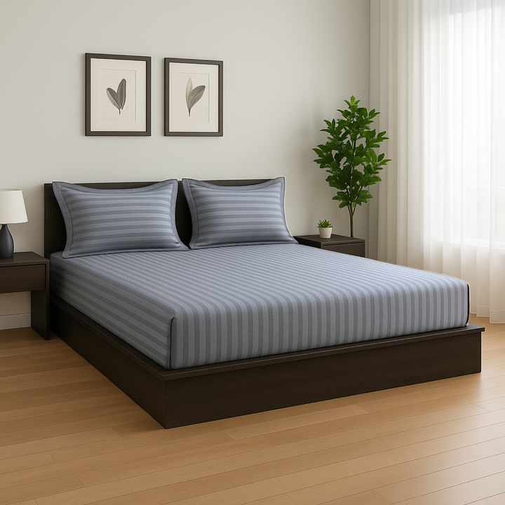 100% Combed Cotton 300 TC Hotel Fitted Sheet Set with Pillowcases