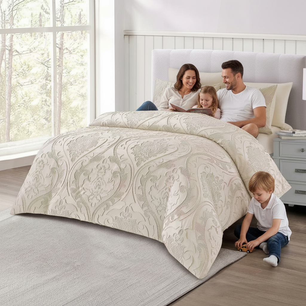 Embroidered cream king bed set with pillowcase