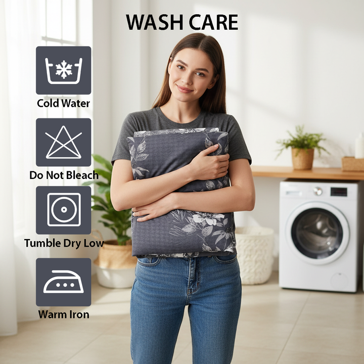 Stylish grey single bedsheet set with leaf pattern