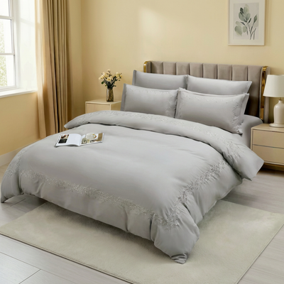 Soft grey king bedding set with clean minimal design
