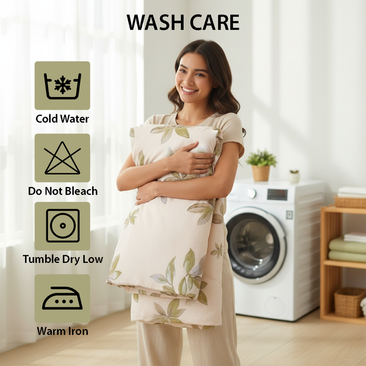 Soft printed bedding with floral motif and pillow covers