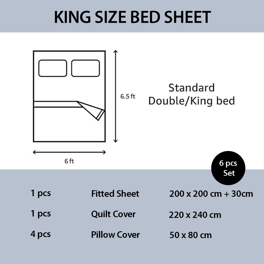Premium Cotton  Botanical King Bedding Set 6 PCs – Soft Duvet Cover & Pillowcases (6FS162)