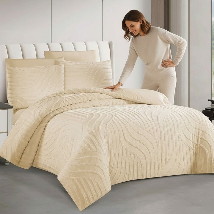 طقم سرير كينج مع غطاء لحاف 220 × 240، طقم ملاءات سرير ملائمة من 6 قطع (6FM21)