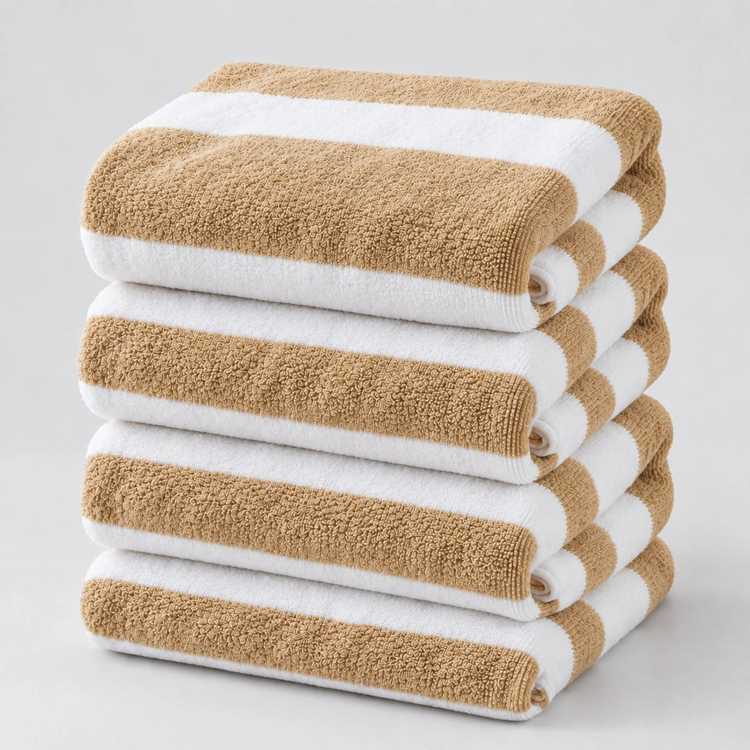 4 PCs Premium 100% Cotton Beach Towel Set 450 GSM, Soft Striped Absorbent Beach Towel Set