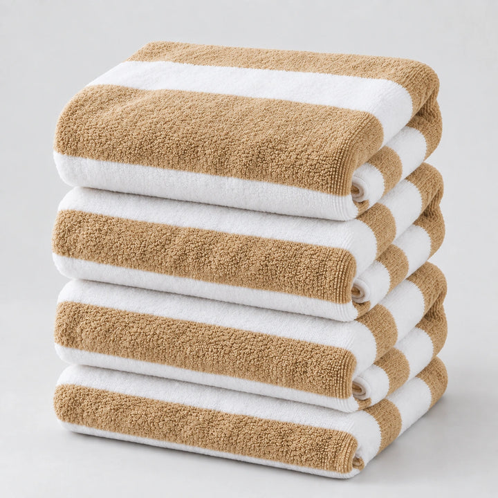 4 PCs Premium 100% Cotton Beach Towel Set 450 GSM, Soft Striped Absorbent Beach Towel Set
