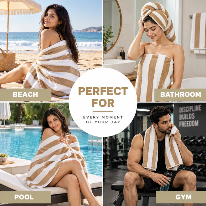2 PCs  Striped Bath Towel Set 100% Cotton 600 GSM, Soft Absorbent Towel for Home &amp; Spa
