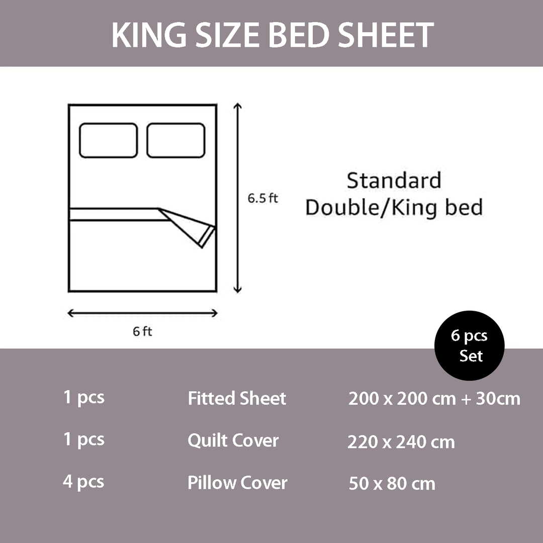 King Size Cotton Blend Bedding Set – 6 Pcs Duvet, Fitted Sheet & Pillow Covers (6FS144)