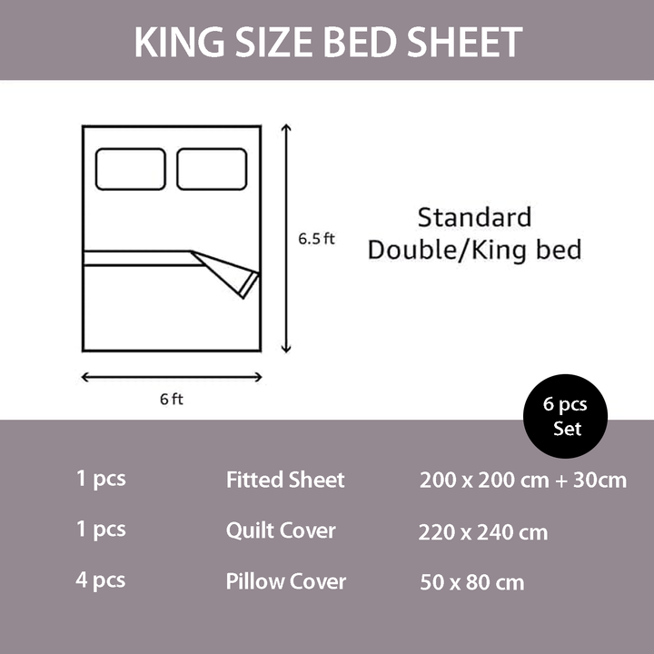King Size Cotton Blend Bedding Set – 6 Pcs Duvet, Fitted Sheet & Pillow Covers (6FS144)