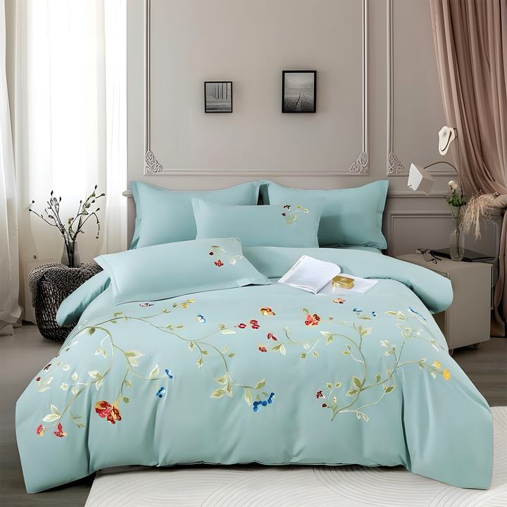 King Size 6 PCs Embroidered Bedding Set with 220x240 Duvet Cover & fitted sheet (6ES41)