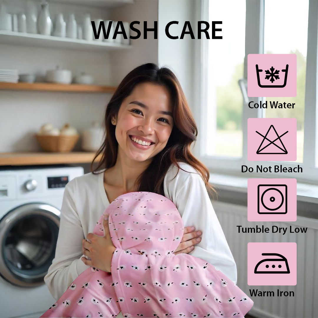 Pink Printed Cotton Bedsheet Set 6 PCs with Floral Checks Design - Soft Bedding (6TQ04)