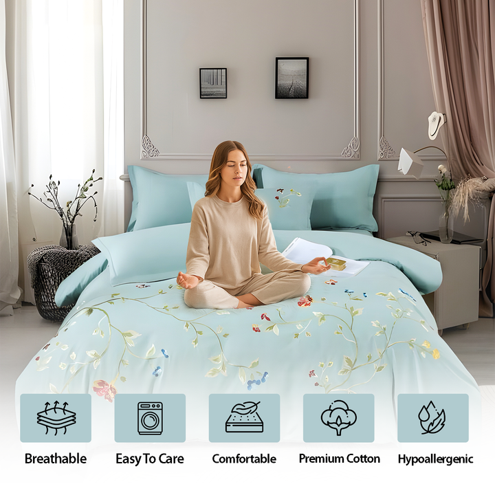 King Size 6 PCs Embroidered Bedding Set with 220x240 Duvet Cover & fitted sheet (6ES41)