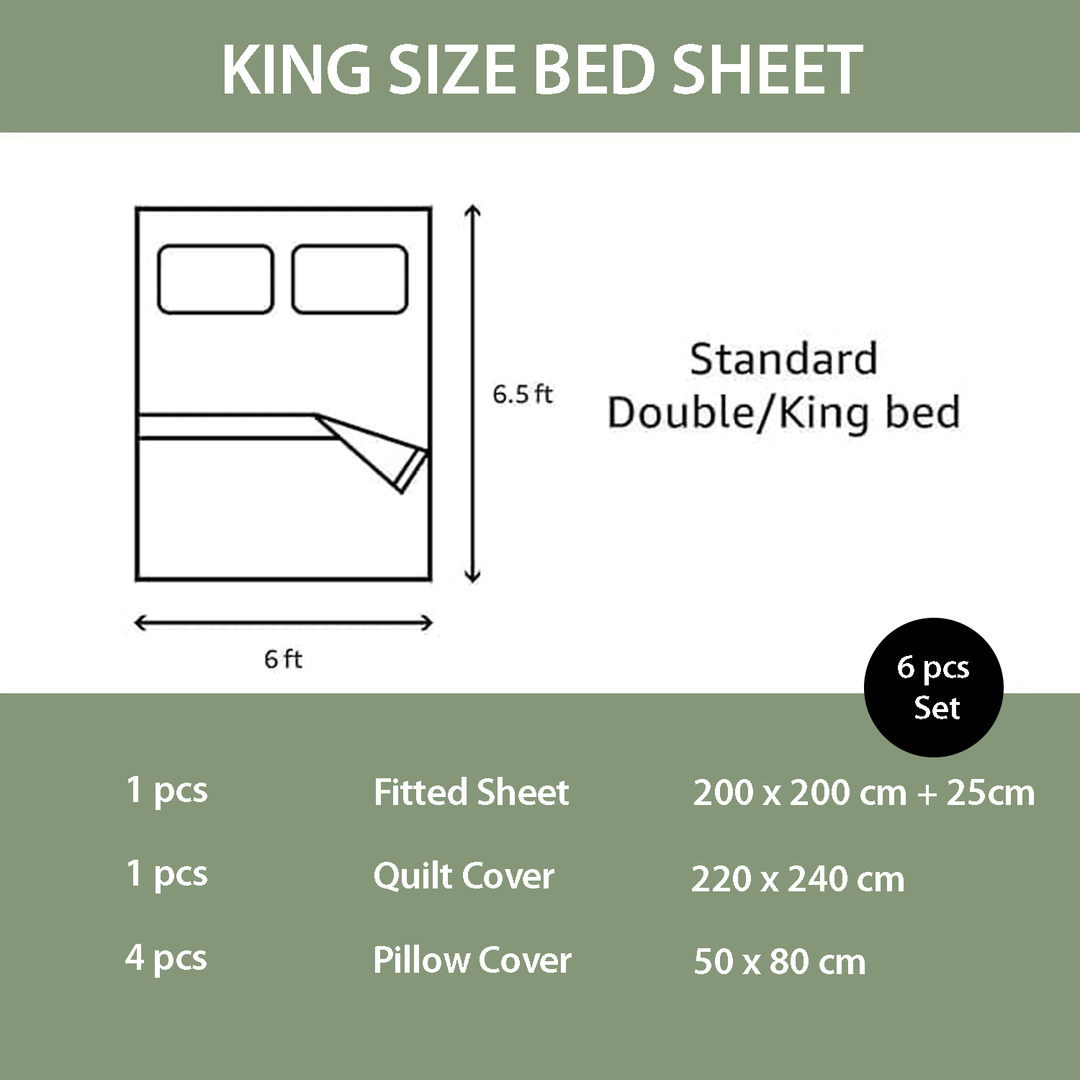 King Bed Set - Luxury Pattern Border Bedding 6 PCs Set for Comfort and Style (White Green)
