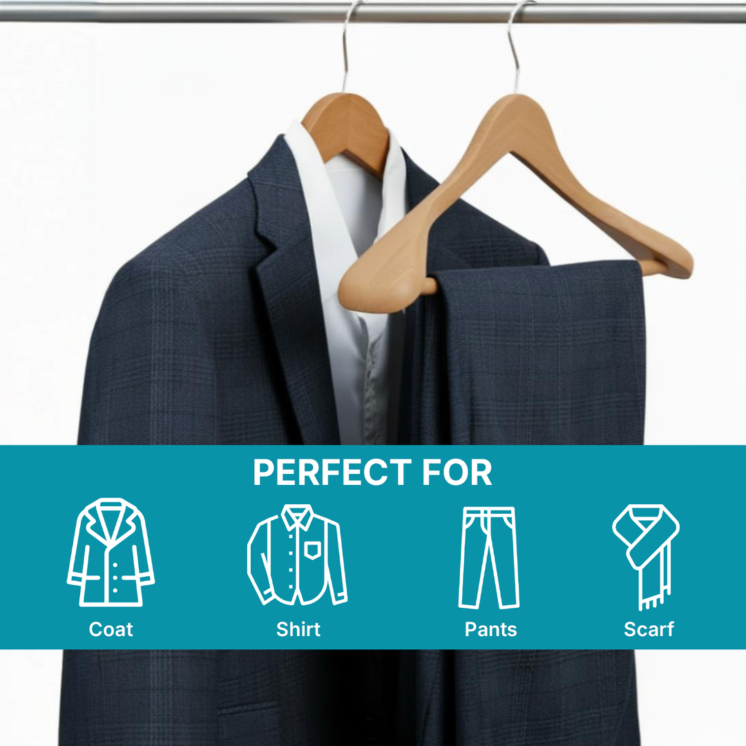 Premium Wooden Hangers Set – Durable, Anti-Slip & Ideal for Jackets, Suits, Coats (Natural)